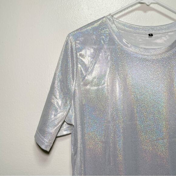 Gray Rainbow Sparkle Short Sleeve Crew Neck Top - Picture 4 of 12